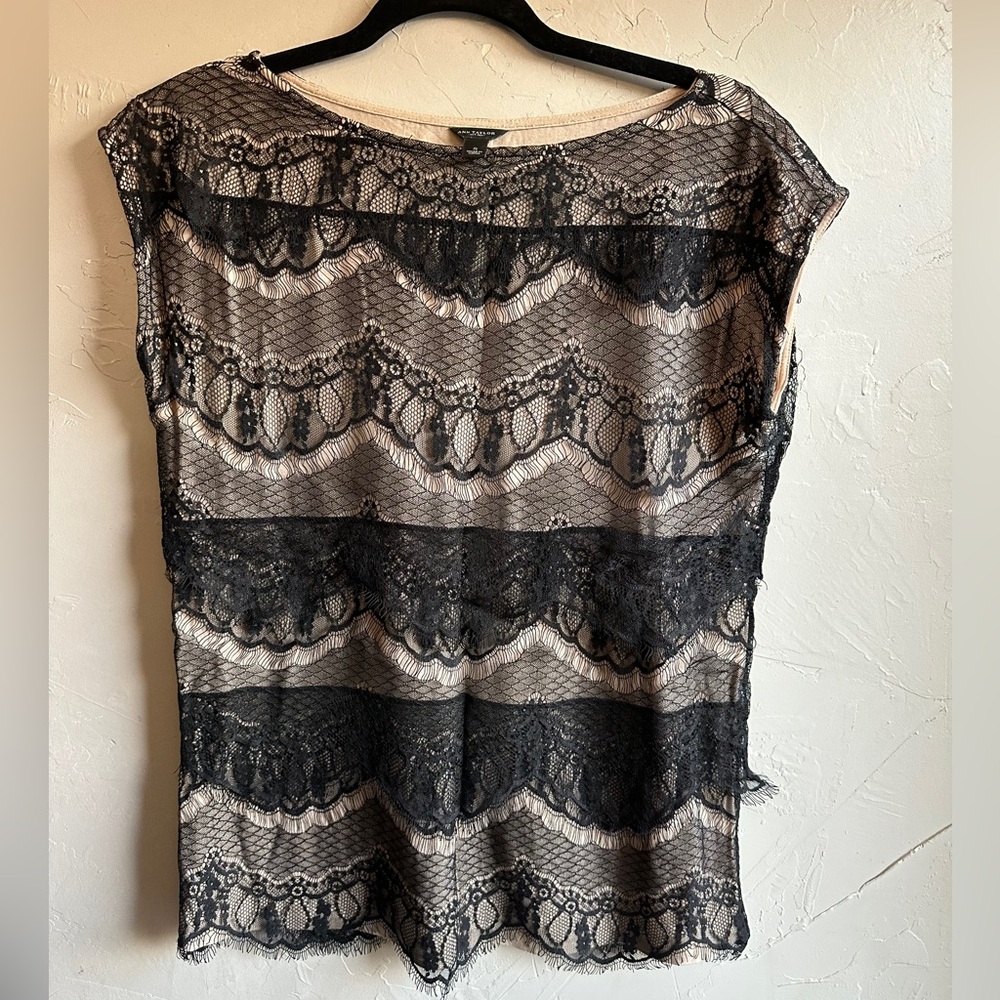 Black Lace Sheer Top Y2K Whimsigoth Romantic Goth Fairycore Vintage Ann Taylor S